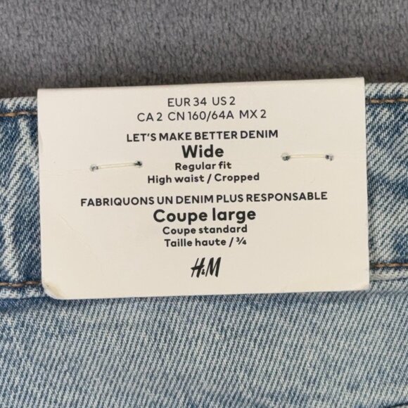 H&M Jeans Womens Size 2 Wide Leg Cropped High Waist Regular Fit Light Blue NWT - Picture 7 of 12